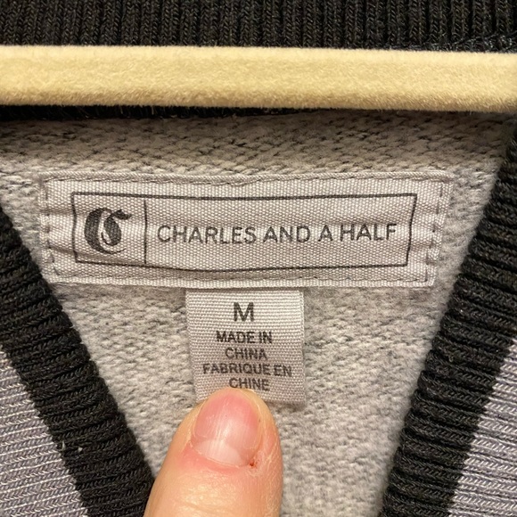 Mens Charles and a Half gray and black snap Varsity jacket size medium. Preowned - Picture 5 of 14